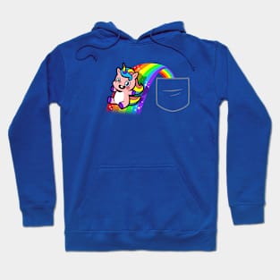 Kawaii Cute Unicorn Cartoon Sliding On Rainbow Pocket Design Hoodie